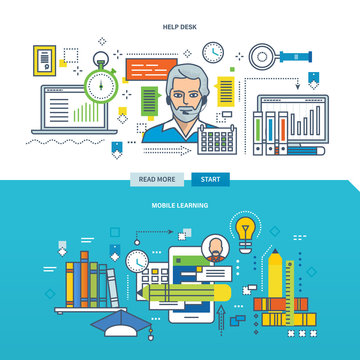Concept illustration - the help desk, mobile learning.