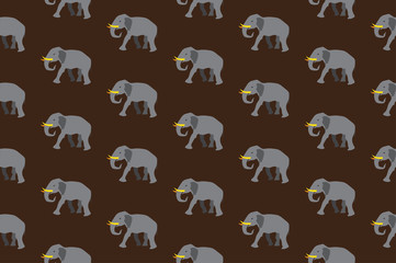 Elephants on a brown background. Seamless Vector Illustration