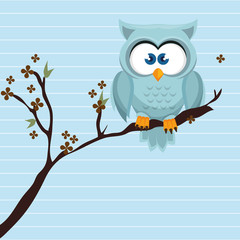 owl blue tree leaves blue vector illustration eps 10