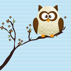 owl blue tree leaves blue vector illustration eps 10