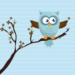 Fototapeta premium owl blue tree leaves blue vector illustration eps 10