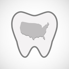 Isolated line art tooth icon with  a map of the USA