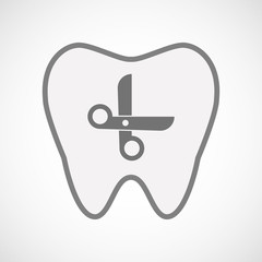 Isolated line art tooth icon with a scissors