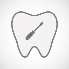 Isolated line art tooth icon with a screwdriver