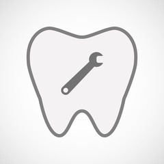 Isolated line art tooth icon with a spanner