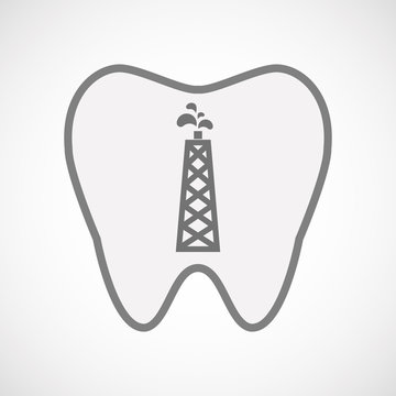 Isolated line art tooth icon with an oil tower