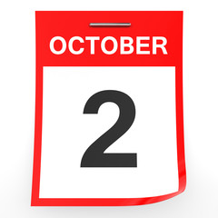 October 2. Calendar on white background.