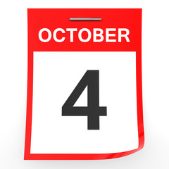 October 4. Calendar on white background.