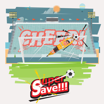 goalkeeper man catching ball. supersave concept - vector