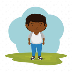 cartoon boy meadow green icon vector illustration eps 10