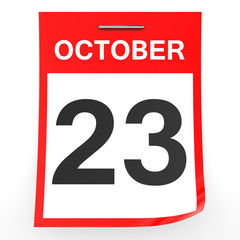 October 23. Calendar on white background.
