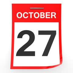 October 27. Calendar on white background.