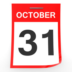 October 31. Calendar on white background.