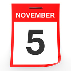 November 5. Calendar on white background.