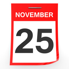 Fototapeta premium November 25. Calendar on white background.