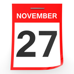 November 27. Calendar on white background.