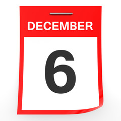 December 6. Calendar on white background.