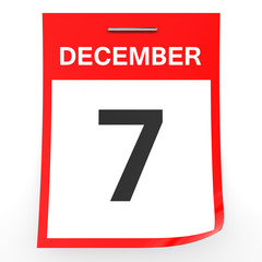 December 7. Calendar on white background.