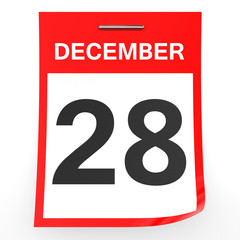 December 28. Calendar on white background.