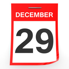 December 29. Calendar on white background.