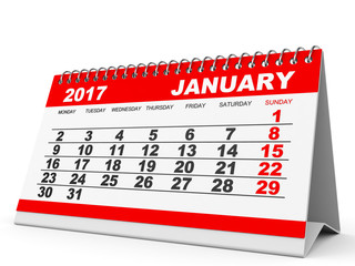 Calendar January  2017 on white background.