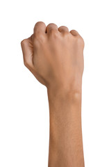 Isolated Empty open woman female hand in a fist position on a white background