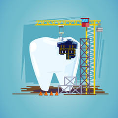 teeth with hoisting crane. treatment procedure, dental conceptua