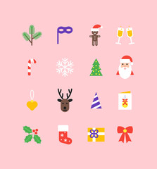 Christmas icons collection. Set of new year isolated symbols in flat style. Vector elements for your design.