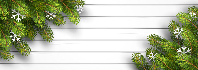 Wooden background with fir branches