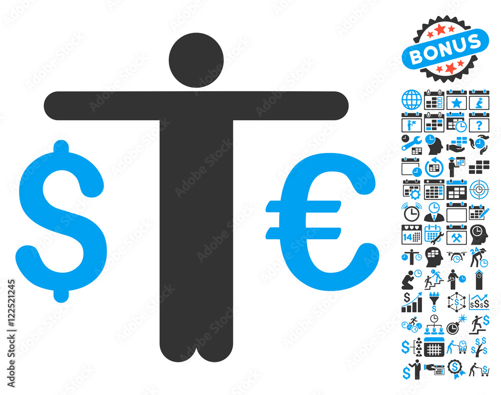 Aufkleber currency trader icon with bonus calendar and time management elements. vector illustration style is 