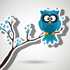 owl blue tree leaves blue vector illustration eps 10