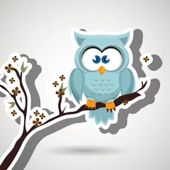 Fotobehang owl blue tree leaves blue vector illustration eps 10 © Gstudio