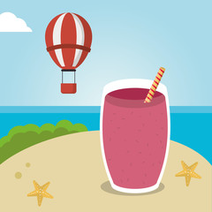 Smoothie drink and hot air balloon icon. Summer fresh and organic theme. Colorful design. Vector illustration