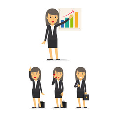Businesswoman characters in different poses on white background vector set