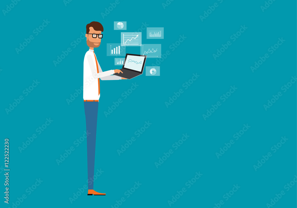 Poster business people analytics graph report on monitor dashboard concept