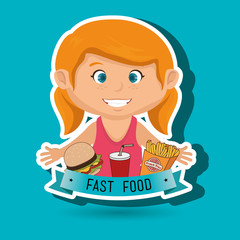 child cartoon girl fast food vector illustration