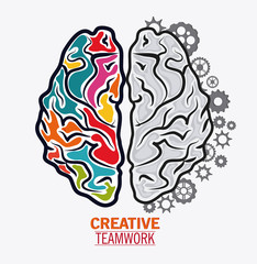 Brain and gears icon. Creative teamwork and big idea theme. Colorful and isolated design. Vector illustration