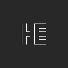 Hipster capital letters HE logo combination symbols, couple Initials H E thin line style, black and white EH conjunction business card simple emblem
