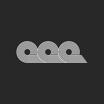 Letters ooo logo flat black and white monogram, construction loop geometric shape