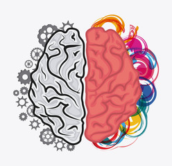 Brain and gears icon. Creative teamwork and big idea theme. Colorful and isolated design. Vector illustration