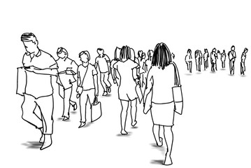 people walking marker sketch