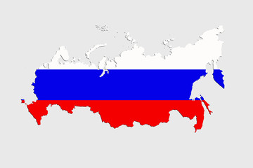 Map of Russia in flag colors isolated on a white background.