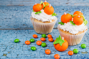 Halloween cupcake with colored decorations