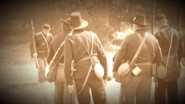 Civil War soldiers carrying injured (Archive Footage Version)