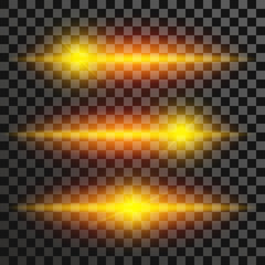 Vector set of glow light effect isolated on black background. Yellow light.  For illustration, template, art, design, banner 