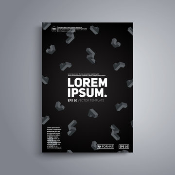 Brochure cover design. Isometric shapes on black background. A4 format template for business card,poster,flyer etc.