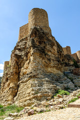 sight of a tower of the castle of the medieval town of Albarracin in Teruel, Aragon, Spain