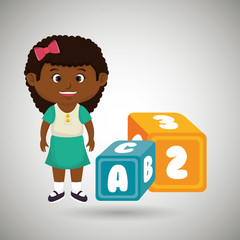 cartoon girl cube blue and yellow alphabet vector illustration eps 10