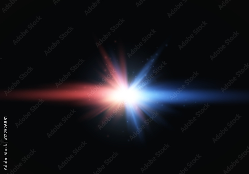 Poster Collision of two forces with red and blue light. Vector. Explosion concept.