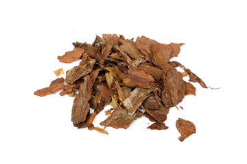 heap of pine bark isolated